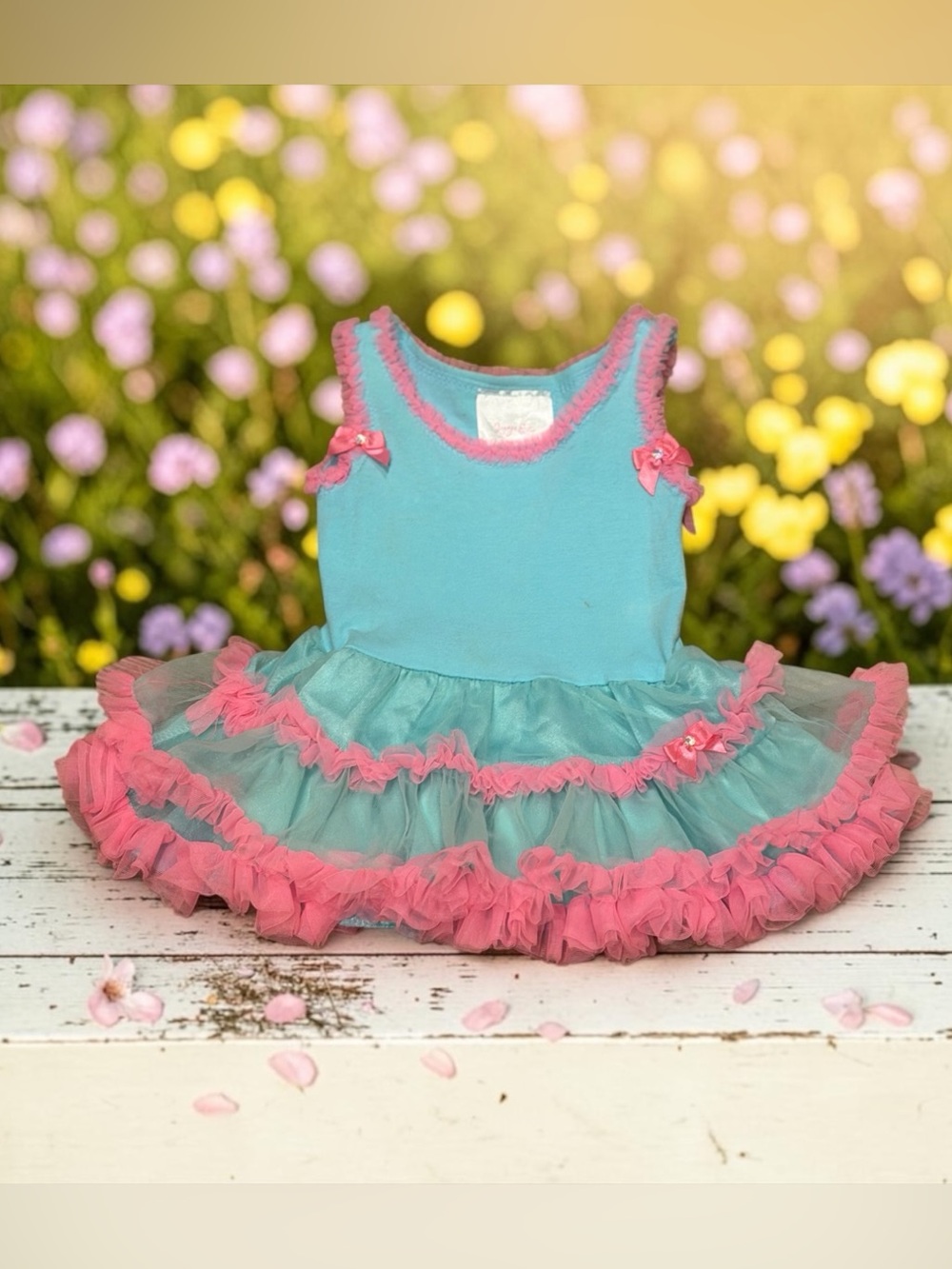 Koriya Eve Aqua Top with Pink Ruffle Trim